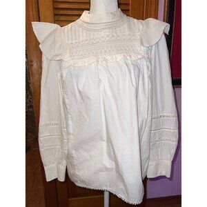 J. Crew White Lace Bib Blouse — Small